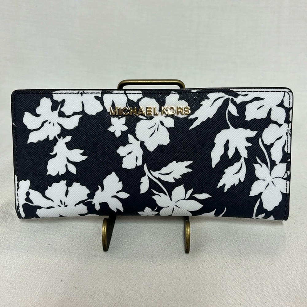 Michael Kors Navy Floral Print Wallet and Credit Card Organizer